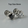 8mm crown-shaped silver stud earrings with black and white zircon stone inlays - NO 11