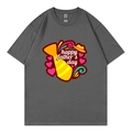 Dark gray cotton T-shirt featuring Happy Father's Day letter print and round neck style - XS / Style 317 / Dark Gray