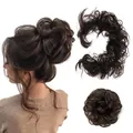 Detail view of dark brown curly hair bun extension with natural voluminous texture - 6# (Chestnut Brown)