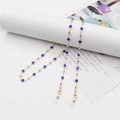 Elegant gold metal eyewear chain with dark blue stones and crystal rhinestones - Royal Blue Crystal Beaded