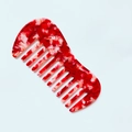 Portable wide-tooth hair comb with elegant red marble pattern in glossy acetate - Red