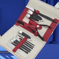 16-piece manicure set with stainless steel tools in red and beige PU leather roll case - 19-Piece Set (Wine Red)