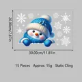 Christmas snowman static window sticker set with white snowflakes 20x30cm 15pcs - Blue Hat Snowman