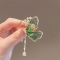 Green gradient butterfly brooch with gold plating and sparkling crystal pendant - #9/Green Butterfly 6.5*4.7cm