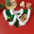 Christmas pet crochet collar with reindeer and tree ornaments on festive red background - S (1.5-4kg) / Christmas Plush Green Shawl