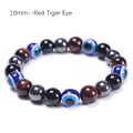 Bracciale di perle 10mm con occhio di tigre ossidiana e ciondolo contro il malocchio - 10mm / 10mm - Occhio di tigre rosso