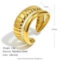 Minimalist asymmetrical 18K gold plated stainless steel open ring with textured band - Double-layer Textured Open Ring - Gold