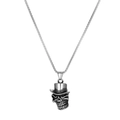 Silver skull necklace pendant with top hat on box chain for men gothic style - Top Hat Skull Style (N2544-ST)