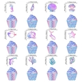 Detailed size dimensions of mermaid themed ocean cupcake toppers for birthday party - Mermaid Small Cake Toppers (Bulk)