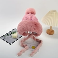 Pink winter earflap hat with plush fur trim and pearl drawstring accents - Pearl Braid Ear Flap Hat / Pink