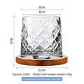 Textured 270ml glass whiskey tumbler with wooden base and rotating decompression design - Transparent Gemstone Pattern with Wooden Base