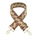 Dettaglio della tracolla a rombi kaki e beige con ganci in metallo dorato - Cachi Scuro