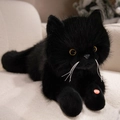 Poupée chat noir réaliste en peluche à poils longs avec yeux jaunes et son intégré - Noir