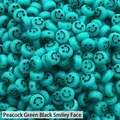 Peacock green acrylic smiley face flat beads for DIY bracelet and necklace jewelry making - Peacock Green Black Smile