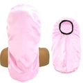 Cuffia da notte lunga in raso rosa con fascia elastica nera per capelli sani - Taglia unica / Rosa