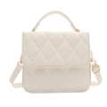 Elegant white quilted crossbody bag with gold chain strap and top handle square design - White
