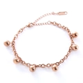 Elegante pulsera de bolas de acero inoxidable en oro rosa con cierre de mosquetón y tag K18 - Oro rosa
