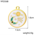 Detail view of round celestial charm with gold sun and moon motifs, size 1.8cm x 1.5cm - Round-Star Moon Sun (YP2556B)
