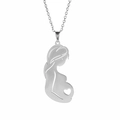 Collana in argento con silhouette di donna incinta e ritaglio a cuore per mamme - Color Acciaio