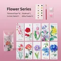 Kit marque-page aquarelle fleurs, 12 couleurs, 10 feuilles, pinceau et paillettes - Saison des Fleurs