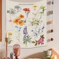 Bohemian wildflower tapestry featuring botanical illustrations on beige fabric background - 73X95CM / LT257-1 Wildflowers/Brushed Fabric