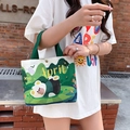 Cartoon bear canvas handbag in cream with green handles and April print - Forest Bear