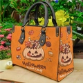 Orangefarbene Halloween Handtasche mit Kürbis-Print aus geprägtem PU-Leder für Damen - Stil 002 (Oranges Kürbis-Monster)