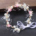 Mädchen Haarreif mit rosa Tüllblumen und weißen Perlen im floralen Stil - Kopfkranz / Rosa