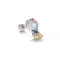 Macro shot of silver cartilage stud with colorful cubic zirconia and cartoonish design - EGD1417 Cartoon Princess / White Gold