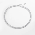 Silver tennis choker necklace featuring emerald cut cubic zirconia on a white background - 6mm Necklace / White Gold