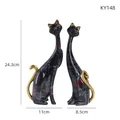 Abstract black ceramic cat figurines with colorful floral patterns and gold accents - KY148 Rose