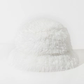 Close-up of soft white faux fur bucket hat material showing fluffy plush texture and warmth - M (56-58cm) / White