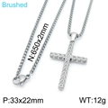 Collana con ciondolo a croce in acciaio al titanio spazzolato e catena box da 650 mm - Argento