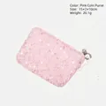 Pink sequin mini coin purse with pearl strap and dimensions 15x2x10cm shown - Pink Sequin