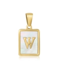 Gold rectangular necklace pendant with white mother of pearl and letter W initial - Letter W