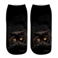 Chaussettes basses à imprimé chat 3D avec motif de chat noir réaliste sur tissu noir - Tête de Chat Noir