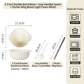 8.5 inch cream white ceramic soup bowl set with double handles and wooden chopsticks - 3 Piece Set (8.5 Inch Bowl + Spoon + Wooden Chopsticks) / Light Creamy White