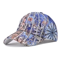 Blauwe bloemen baseballpet met sprankelende strass-steentjes en zilveren sterren - Verstelbaar / Ster - Blauw