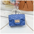Mini royal blue quilted jelly bag with pearl handle and golden chain strap - Blue
