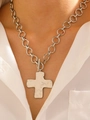 Silver necklace variant featuring a hammered cross pendant on a circular link chain - Silver Necklace (Wrinkled Cross A-1067)