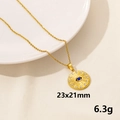 Gold evil eye pendant necklace with blue center and crystal accents in bohemian style - S778-Large Round Tag / Gold
