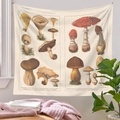 Detailed botanical mushroom illustrations on a beige vintage science style wall tapestry - German Mushroom Guide(QY1014-10)