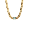 18K gold plated Cuban chain necklace featuring a rectangular light blue zircon pendant - Cuban Chain Rectangular Zircon Necklace - Gold - Blue Zircon