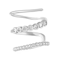 Drielagige zilveren oormanchet met sprankelende zirkoon en getextureerde kralenrand - Drielaagse Spiraal Zirconia Stijl / Zilver (N-452)
