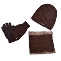 Ensemble 3 pièces marron homme avec bonnet tricoté, tour de cou et gants tactiles hiver - Bonnet Tour de Cou Et Gants / Café