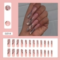 Uñas postizas largas tipo ataúd rosa y plata con purpurina y diseño cebra - G014 Ondas Rosas (Estilo Pegamento)
