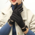 Women's black thermal gloves with golden horsebit detail and fleece lining - One Size / Black