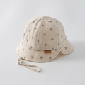 Cappello da sole beige per neonati in cotone e lino con stampa a rombi e tesa larga - 48cm (6 Mesi-2 Anni) / Rombo