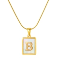 Gold stainless steel necklace with rectangular mother of pearl pendant featuring letter B - Gold Letter B (With Chain)