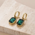 Elegant geometric gold stainless steel earrings with emerald green square zircons - Emerald Green